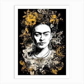 Frida  black and white portrait Art Print