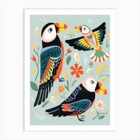 Folk Style Bird Painting Puffin 6 Art Print