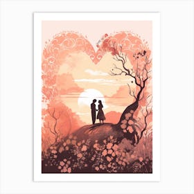 Blush Pink Tree Heart Silhouettes 2 Art Print