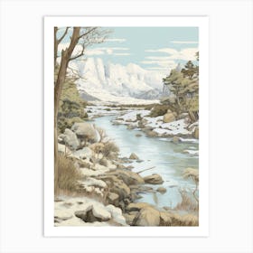 Vintage Winter Illustration Patagonia Argentina 1 Art Print