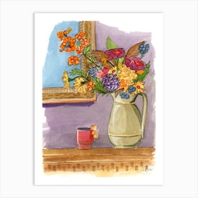 Flowers In A Green Pitcher Art Print