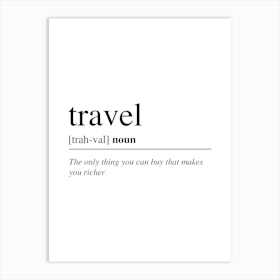 Travel Word Definition Art Print