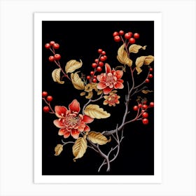 Chinese Witch Hazel 3 William Morris Style Winter Florals Art Print