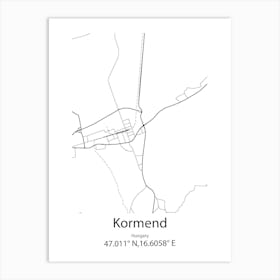 Kormend,Hungary Minimalist Map Art Print