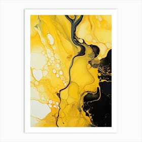 Yellow And Black Flow Asbtract Painting 1 Art Print
