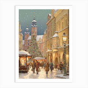 Vintage Winter Illustration Krakow Poland 3 Art Print