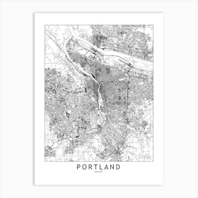 Portland White Map Art Print