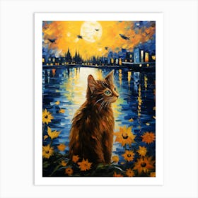 Cat Sunflowers 4 Art Print