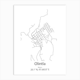 Olintla,Mexico Minimalist Map Art Print