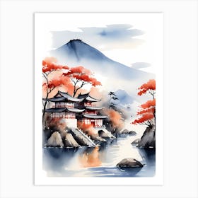 Watercolor Japanese Landscape Painting (27) Art Print