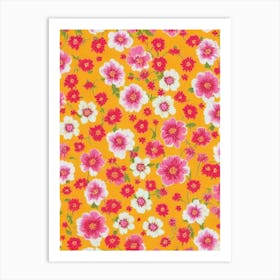 Zinnia Floral Print Retro Pattern 1 Flower Art Print