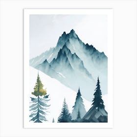 Mountain And Forest In Minimalist Watercolor Vertical Composition 117 Art Print