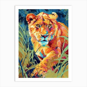 Asiatic Lion Lioness On The Prowl Fauvist Painting 4 Art Print