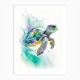 Sea Turtle In Motion, Sea Turtle Watercolour Art Print