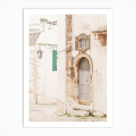 Puglia, Italy I Deserted street with Italian Baroque architecture and vintage retro door photography in damaged condition with summer pastel aesthetic of la dolce vita in a countryside village in south Art Print