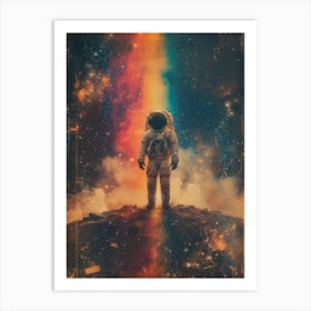 Space Odyssey: Retro Poster featuring Asteroids, Rockets, and Astronauts: Astronaut In Space 1 Art Print