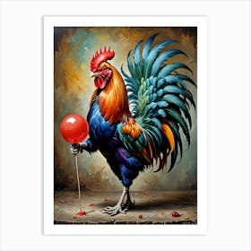 Rooster With Balloon Art Print