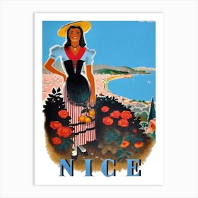 Nice, Woman With Flowers, France Art Print