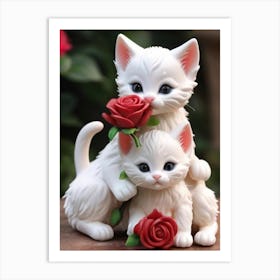 Two Kittens With Roses 1 Art Print