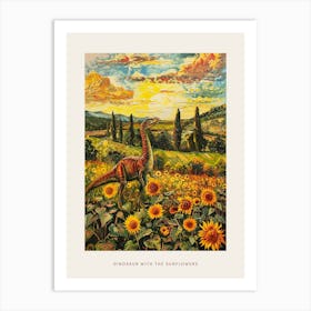 Dinosaur In A Sunflower Field Landscape Painting 1 Poster Art Print
