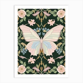 Butterfly In A Floral Pattern Style William Morris Art Print