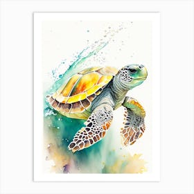 Hawksbill Sea Turtle (Eretmochelys Imbricata), Sea Turtle Storybook Watercolours 1 Art Print