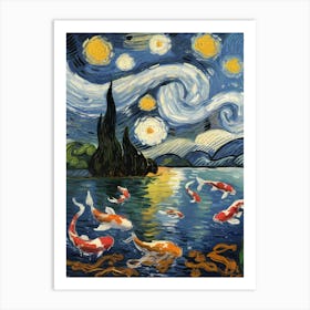 Starry Night With Koi Art Print