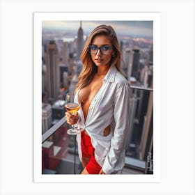 Urban City Skyline With A Glass Of Wine 3 Art Print