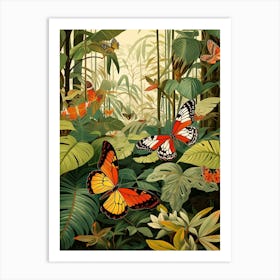 Butterflies In The Jungle Japanese Style Painting 1 Art Print