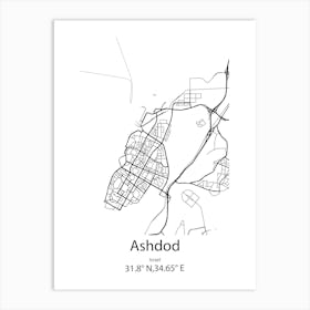 Ashdod,Israel Minimalist Map Art Print