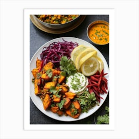 Assorted Indian Dishes Showcasing Freshness And Health Including A Vibrant Salad Of Julienned Carro Art Print