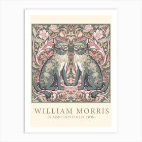 William Morris  Inspired  Classic Cats Smiley Cats Sage And Pink Art Print
