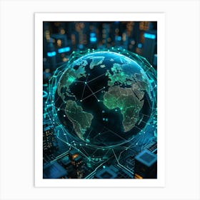 A Complex Network Of Intertwining Glowing Fibers Representing Global Telecom Connections And Financi (4) Art Print