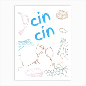 Cin Cin Wine Poster Blue Art Print