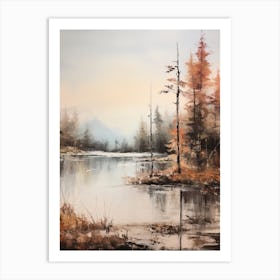 Lake In The Woods In Autumn, Painting 6 Art Print