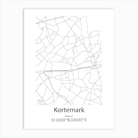 Kortemark,Belgium Minimalist Map Art Print