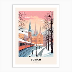 Vintage Winter Travel Poster Zurich Switzerland 5 Art Print