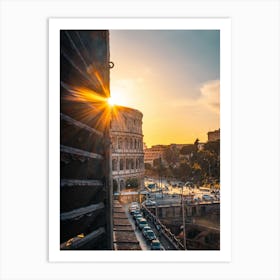 Sunset In Colosseum Rome Italy Art Print