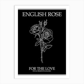 English Rose Black And White Line Drawing 14 Poster Inverted Art Print