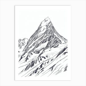 Aoraki Mount Cook New Zealand Line Drawing 4 Art Print