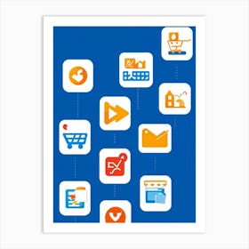 A Collage Of Flat Design Icons Representing Web Browsing E Commerce Transactions Digital Storefron (2) Art Print