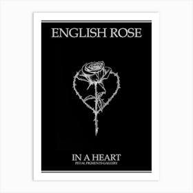 English Rose In A Heart Line Drawing 2 Poster Inverted Art Print