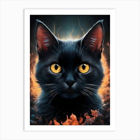 Black Cat With Yellow Eyes Art Print