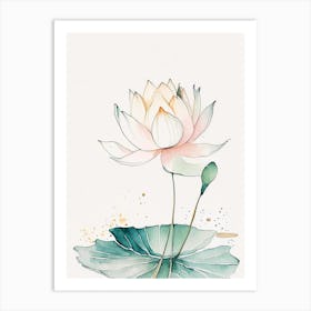 Blooming Lotus Flower In Pond Minimal Watercolour 1 Art Print