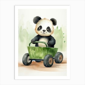 Baby Panda On A Toy Car, Watercolour Nursery 0 Art Print