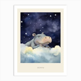 Baby Hippopotamus 2 Sleeping In The Clouds Nursery Poster Art Print