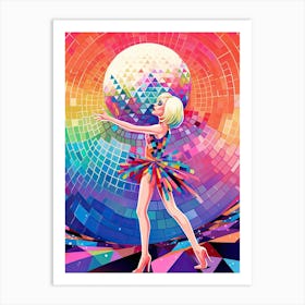 Woman Dancing Disco Ball Geometric 3 Art Print