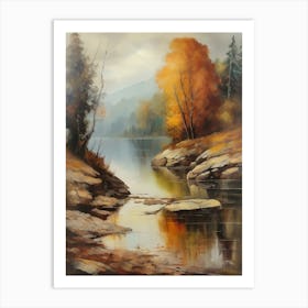 Forest Lake, Autumn Lake, Vintage Oil Painting, Farmhouse Wall Decorations, Antique Landscape, Vintage Landscape Oil Painting.4 3 Art Print