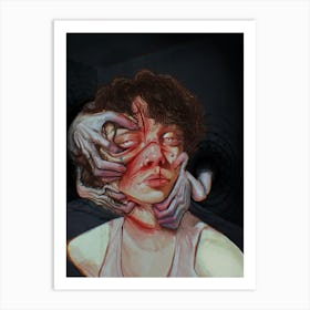 Girl With A Monster On Her Face Art Print