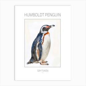 Humboldt Penguin Grytviken Watercolour Painting 1 Poster Art Print